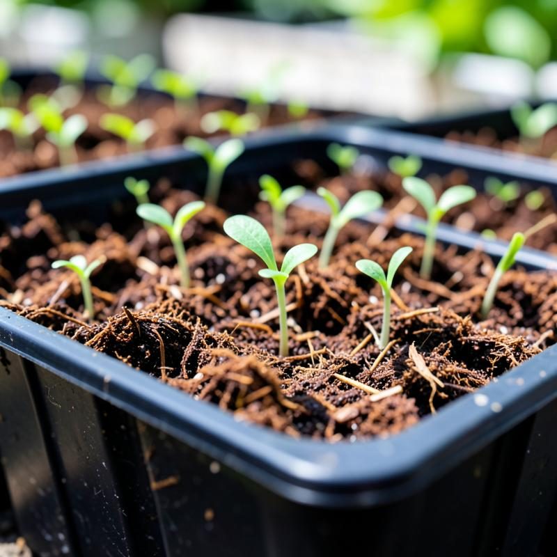 Seedlings germinating in coco peat trays