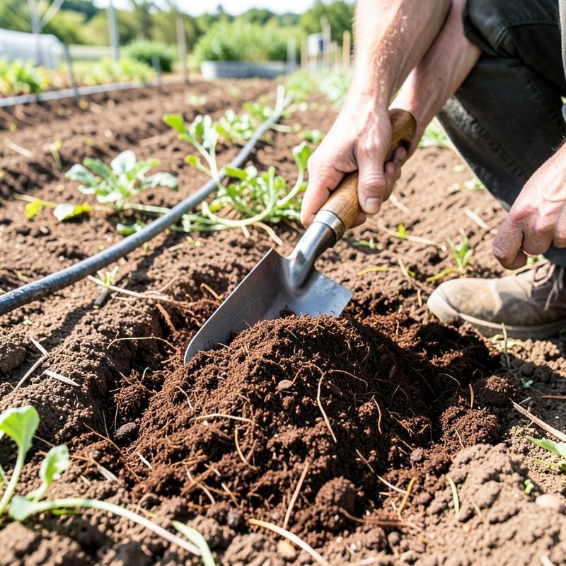 Coco peat used as soil amendment in a field
